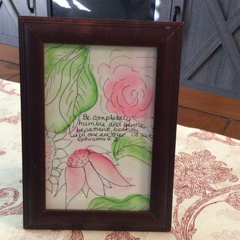 Floral Watercolor Art in Wooden Frame